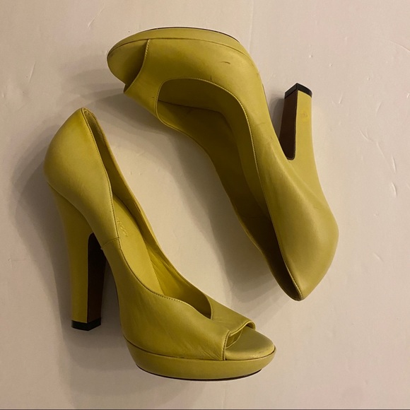 Nina Ricci designer chartreuse leather platform open toe heels made in Italy 39 - Picture 12 of 16